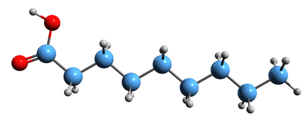 Wall Mural -  3D image of Pelargonic acid skeletal formula - molecular chemical structure of Nonanoic acid isolated on white background