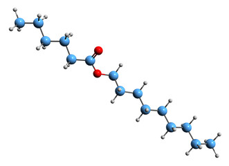 Wall Mural -  3D image of Nonyl hexanoate skeletal formula - molecular chemical structure of hexanoic acid nonyl ester isolated on white background