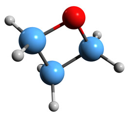 Poster -  3D image of Oxetane skeletal formula - molecular chemical structure of Oxacyclobutane isolated on white background