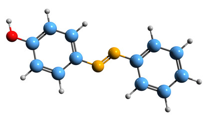 Wall Mural -  3D image of 4-Hydroxyazobenzene skeletal formula - molecular chemical structure of Phenylazophenol isolated on white background
