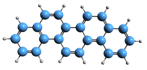 Poster -  3D image of Picene skeletal formula - molecular chemical structure of Benzchrysene isolated on white background
