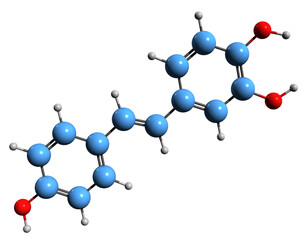 Canvas Print -  3D image of Resveratrol skeletal formula - molecular chemical structure of  natural phenol Stilbenetriol isolated on white background