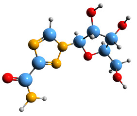 Sticker -  3D image of Ribavirin skeletal formula - molecular chemical structure of antiviral medication isolated on white background