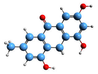 Canvas Print -  3D image of Reum Emodin skeletal formula - molecular chemical structure of  Rhubarb phytochemical isolated on white background