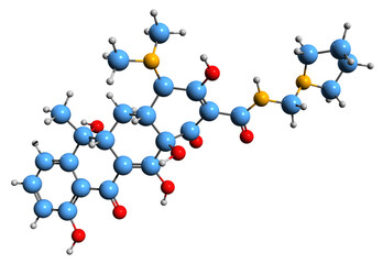 Poster -  3D image of Rolitetracycline skeletal formula - molecular chemical structure of  tetracycline antibiotic isolated on white background
