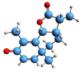 Wall Mural -  3D image of Santonin skeletal formula - molecular chemical structure of phytochemical isolated on white background
