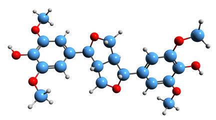 Poster -  3D image of Syringaresinol skeletal formula - molecular chemical structure of eleutherococcus lignan isolated on white background