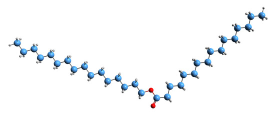 Poster -  3D image of cetyl palmitate skeletal formula - molecular chemical structure of wax ester - Spermaceti isolated on white background