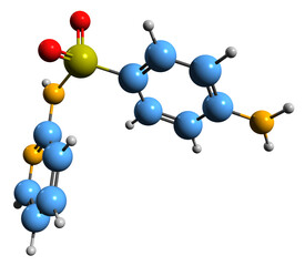 Sticker -   3D image of Sulfapyridine skeletal formula - molecular chemical structure of sulfonamide isolated on white background