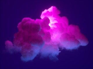 Wall Mural - 3d render, abstract pink blue neon cloud glowing from inside, isolated on dark blue background. Mystical wallpaper