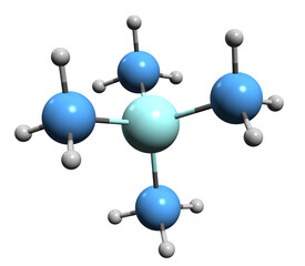 Poster -  3D image of Tetramethylsilane skeletal formula - molecular chemical structure of  organosilicon compound isolated on white background