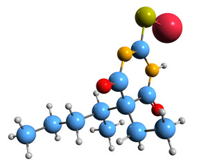 Poster -  3D image of Sodium thiopental skeletal formula - molecular chemical structure of thiopentone isolated on white background