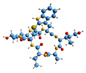 Sticker -  3D image of Phalloidin skeletal formula - molecular chemical structure of mycotoxin isolated on white background