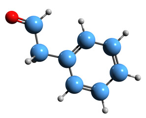 Poster -  3D image of Phenylacetaldehyde skeletal formula - molecular chemical structure of phytochemical isolated on white background
