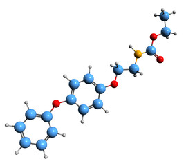 Poster -  3D image of Fenoxycarb skeletal formula - molecular chemical structure of carbamate insect growth regulator isolated on white background
