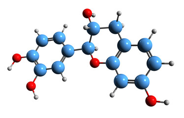 Wall Mural -  3D image of Fisetinidol skeletal formula - molecular chemical structure of tetrahydroxyflavan isolated on white background
