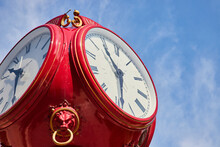Detail Of Red Clock With Blue Sky In Bloomington Indiana University