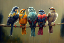 Birds On A Wire Oil Painting Generative Art