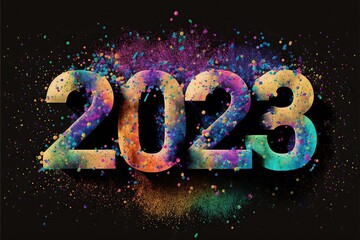 Canvas Print - Happy New Year 2023 Celebration Colorful Confetti Background (Generative AI)