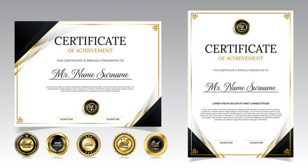 Wall Mural - black and gold certificate of appreciation border template with luxury badge and modern line and sha