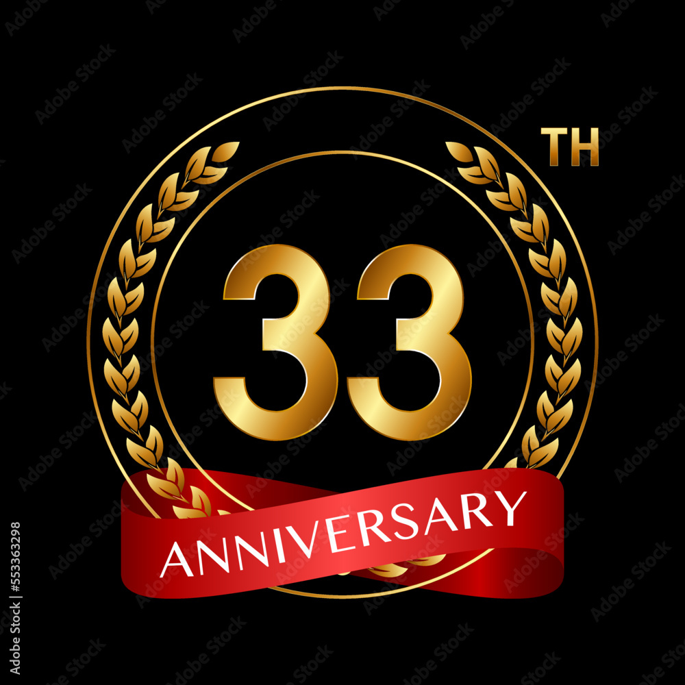 33th Anniversary. Anniversary Logo Design with Laurel Wreath and Red ...