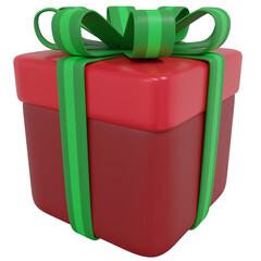 Wall Mural - Red gift box with green ribbon isolated. Christmas present.