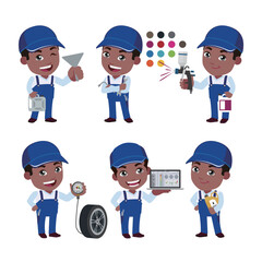 Wall Mural - Set of technician with different poses