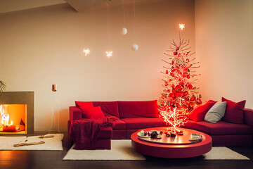 Wall Mural - A living room with a chrismas tree