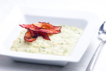 Wall Mural - zucchini soup with bacon strips