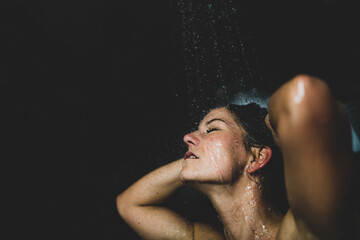 Wall Mural - Attractive Woman Taking a Shower