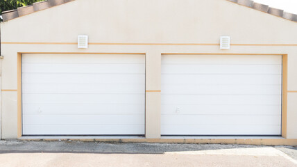 modern roller double door private house suburb with garage white gate white entrance