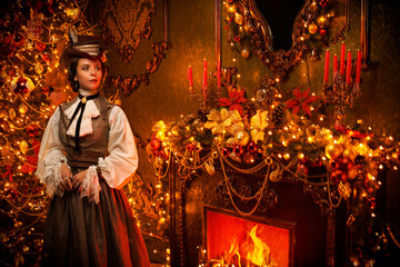 steampunk lady in xmas room