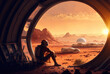 astronaut colony on mars resting and taking in the view. Generative AI