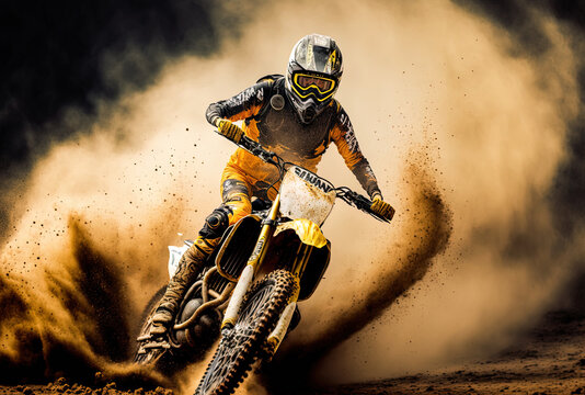 A motocross biker performing motocross activity. Generative AI