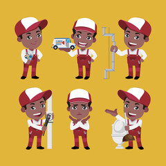 Wall Mural - Set of plumber with different poses