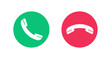 Answer decline phone call hang up red green button icons vector or accept reject dial mobile cellphone ui simple pictograms round circle calling interface for app software clipart