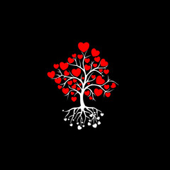 Wall Mural - Tree with leafs of hearts icon isolated on dark background