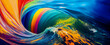 Leinwanddruck Bild - Panorama Coloful Art Wave, Generative AI Art Illustration