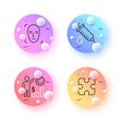 © blankstock - Puzzle, Medical syringe and Employees wealth minimal line icons. 3d spheres or balls buttons. Face detection icons. For web, application, printing. Puzzle piece, Vaccination, Results chart. Vector