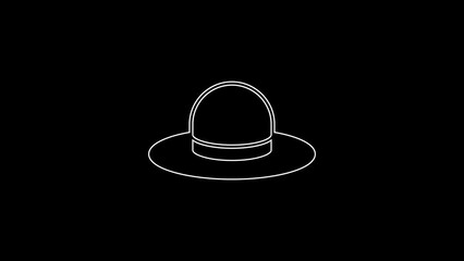 Canvas Print - White line Man hat with ribbon icon isolated on black background. 4K Video motion graphic animation