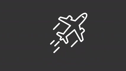 Sticker - Animated plane white line icon. Commercial flight. Travelling. Landing and departure. Seamless loop HD video with alpha channel on transparent background. Motion graphic design for night mode