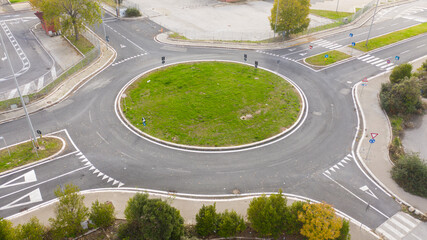 Wall Mural - Aerial view on a roundabout road junction