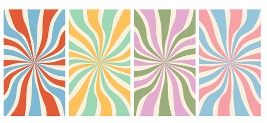 Wall Mural - Vector set of groovy hippie posters. Backgrounds in trendy retro trippy style.Twisted and distorted vector texture in trendy retro psychedelic