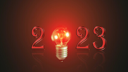 Wall Mural - 2023 light bulb, new year innovative business vision, new success and power resolution concept