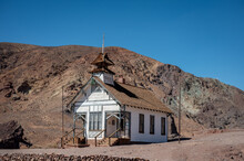 Old White Church In The Deserted And Abandoned Town Of Calico.