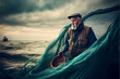 Generated image of fisherman on boat with fishing nets.