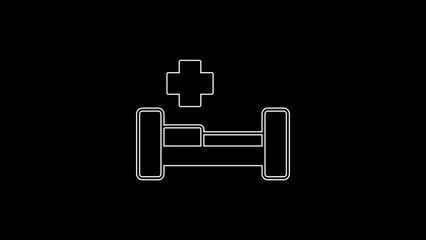 Sticker - White line Hospital bed icon isolated on black background. 4K Video motion graphic animation