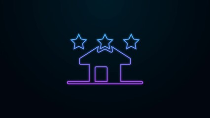 Sticker - Glowing neon line House icon isolated on black background. Real estate agency or cottage town elite class. 4K Video motion graphic animation