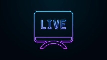 Sticker - Glowing neon line Live report icon isolated on black background. Live news, hot news. 4K Video motion graphic animation