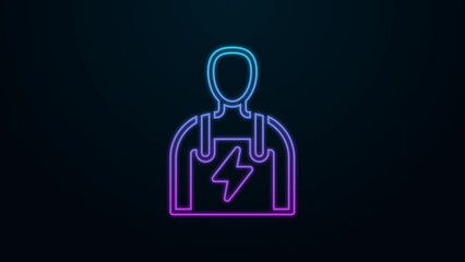 Poster - Glowing neon line Car mechanic icon isolated on black background. Car repair and service. 4K Video motion graphic animation